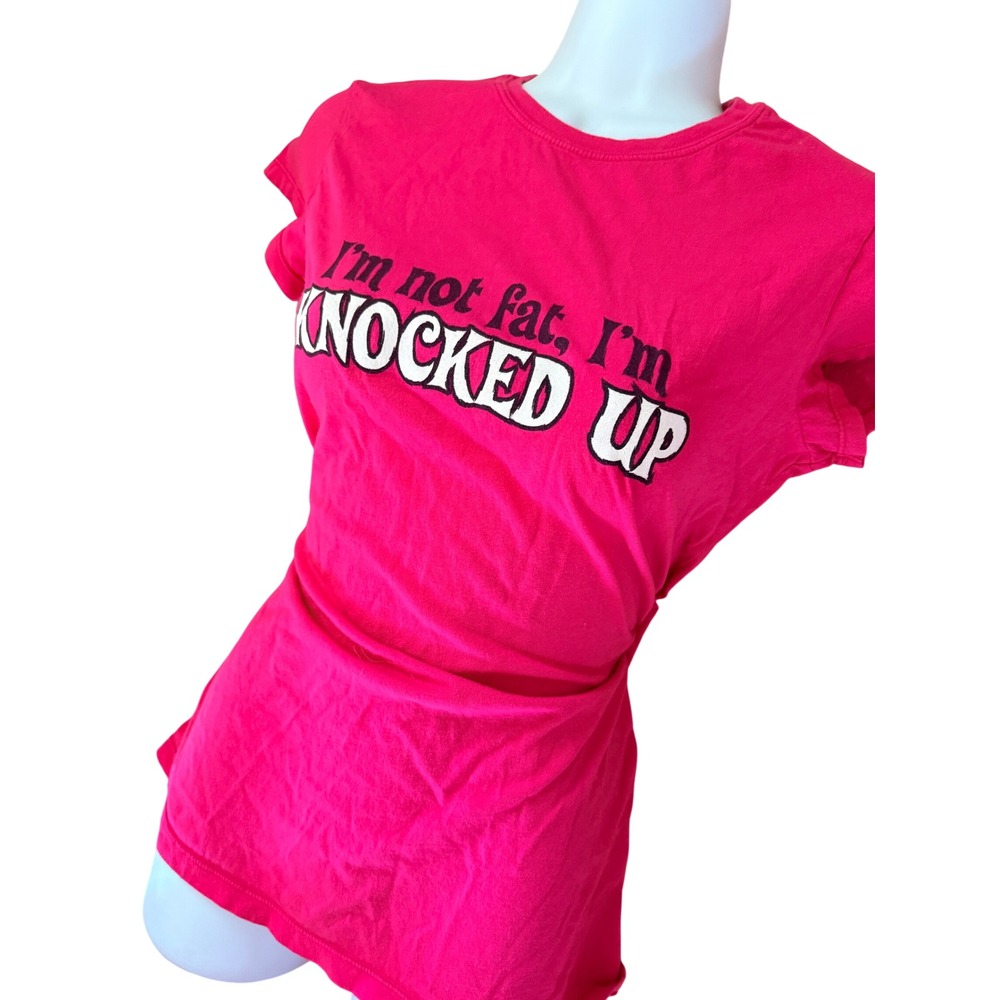 Y2K Sassy Spencer's I'm Not Fat I'm Knocked Up Pink Maternity Graphic Tshirt